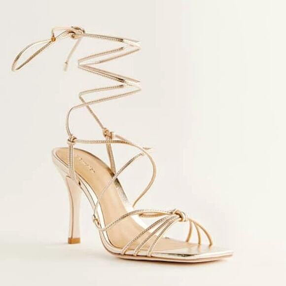 Reformation Gemma Lace Up Sandals NEW Gold Foil Metallic Leather Tie Heels 8 - Picture 1 of 9